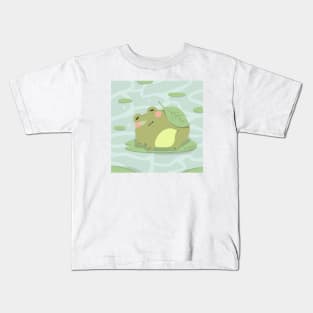 Sleepy Frog in Pond Kids T-Shirt